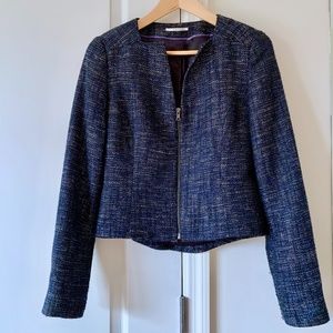 T Tahari Navy Tweed Zip Up Jacket